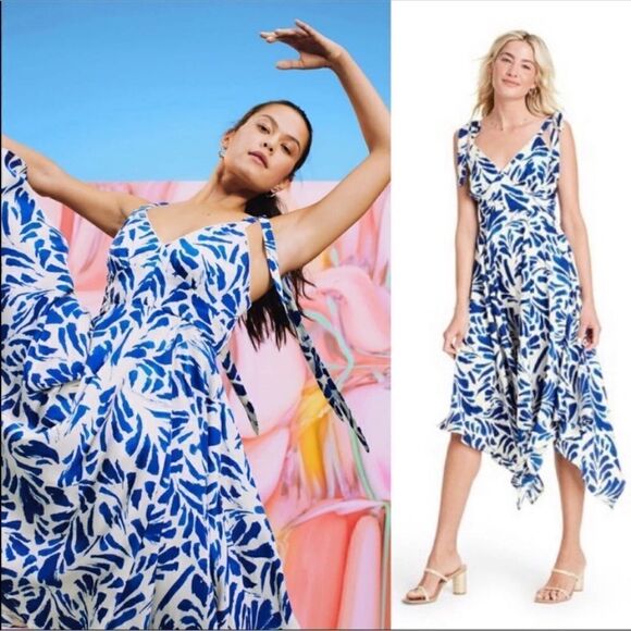 Alexis for Target Asymmetrical Botanical Blue Dress Size M - Picture 1 of 12
